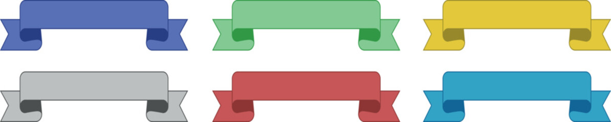 Set of six colorful blank ribbons in blue red black green yellow and purple	
