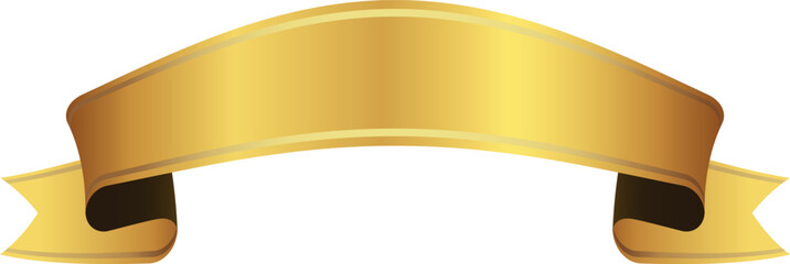 Elegant horizontal golden silk ribbon banner with realistic folds and premium metallic gradient effect