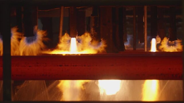 Steel billets heating and cutting in foundry industry furnace