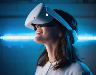 Woman wearing white virtual reality headset