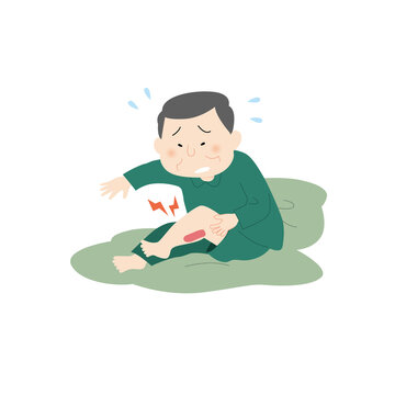 夜中にこむら返りで痛がるシニア男性のイラスト