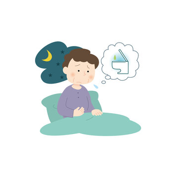 夜間頻尿で夜中にトイレへ行くシニア女性のイラスト