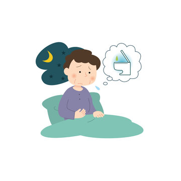 夜間頻尿で夜中にトイレへ行くシニア女性のイラスト