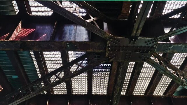 Under Bridge in Downtown Chicago USA, Traffic on Drawbridge, Riverwalk Point of View 60fps