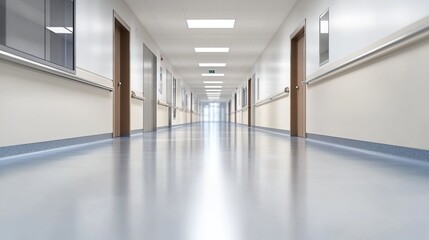 Bright and Modern Hospital Interior with White Illumination and Spacious Patient Access Hallway