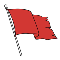 Red flag waving on pole in simple illustration style  