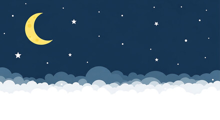 Naklejka premium Ramadan kareem copyspace with crescent moon and stars in night sky with clouds