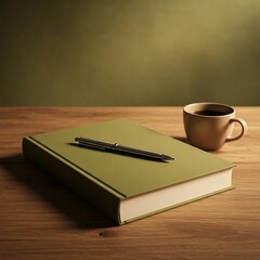 Naklejka premium Cozy morning mockup with notebook and coffee cup on wooden table