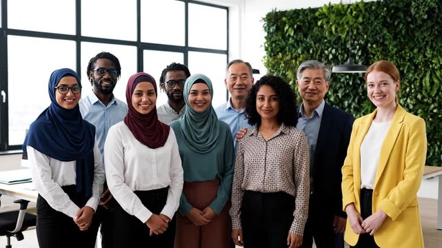 Diverse team in modern office.