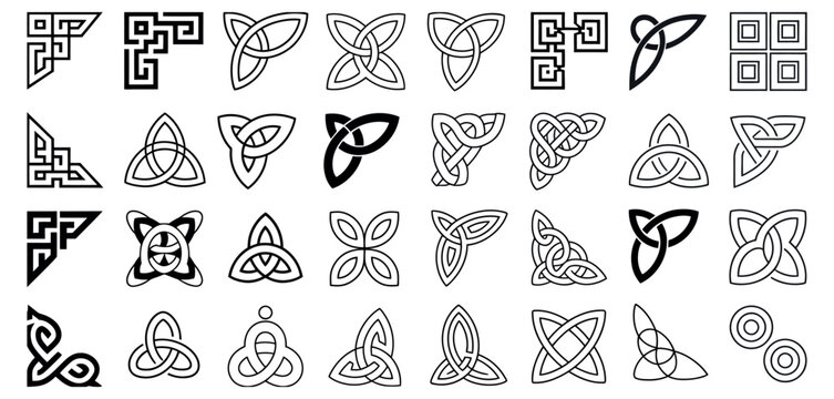 Celtic Knot Corner Elements Vector Collection Featuring Irish Style Decorative Graphic Ornaments