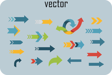 Collection of colorful vector arrows in different directions