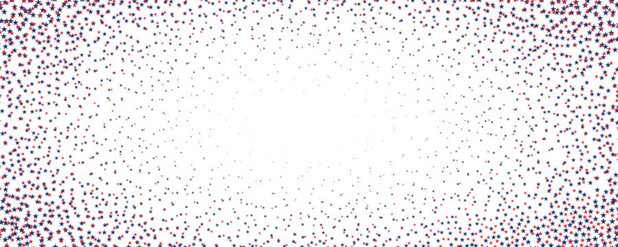Blue and red stars on white background. American patriotic pattern. USA traditional backdrop. Great for web banners, cards, posters, social media