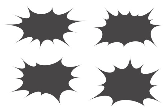 Comic speech bubble text frame. Cartoon box for dialog and chat with explosion effect. Anime and manga clouds for messages and sales on white background. Design elements set