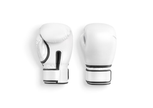 Blank white boxing gloves mockup, png, transparent background, cut out, 3d rendering. Empty activewear hand protection equipment mock up, top view. Clear leather boxer glove for sparring template.