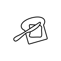 Slice of buttered bread and knife line icon, dairy products concept, toast slice with butter sign