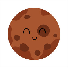 Fototapeta premium Cartoon mars planet clipart, cute isolated solar system object for kids space design. Vector illustration.