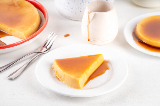 Traditional flan cake, Custard Tart Topped with Caramel sauce