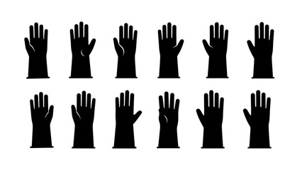 Obraz premium Collection of black glove icons on a white background.