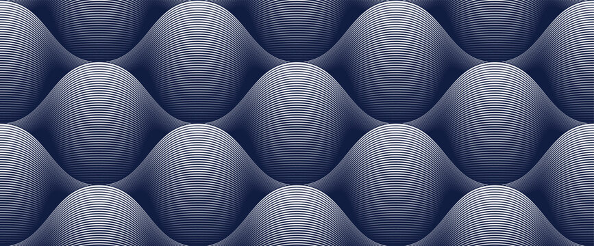 Wavy lines linear seamless pattern, water waves repeat abstract background, curve lines runny river tranquil and relaxing tiling wallpaper.