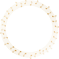 gold colored sheet music round frame - musical notes melody