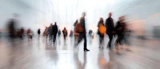 Blurred Motion of People Walking in Modern Urban Space
