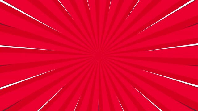 Comic book Spiral Red background pop art strip radial , video dynamic vibrant looping sunburst design. 4K video.