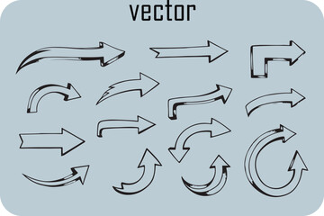 Collection of various vector arrows on a gray background