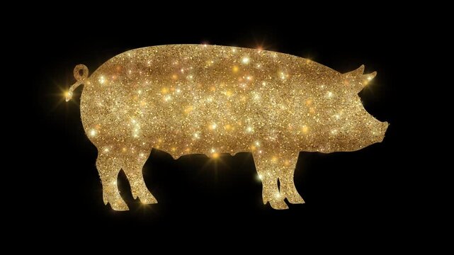 Luxury Pig with golden glitter, alpha channel