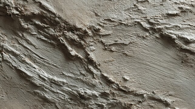 Textura macro de argila cinza molhada com tra&ccedil;os irregulares, fundo abstrato de material natural e superf&iacute;cie r&uacute;stica.
