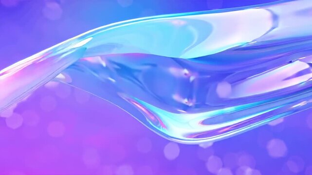 4K 3D abstract floating crystal ribbons, layered transparent glass surfaces, dynamic wave flow along ribbons, pastel purple blue gradient lighting, glossy reflections floating particles background