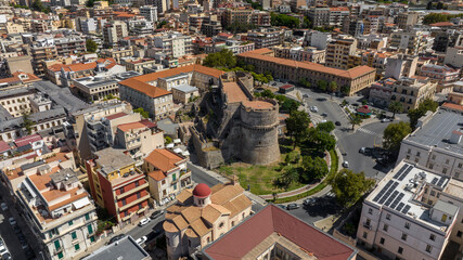 Obraz premium Aerial view of the Aragonese Castle of Reggio Calabria, Italy. It is the main fortification and one of the city's main historical symbols. It is located in the historic center of the town. Sunny day.