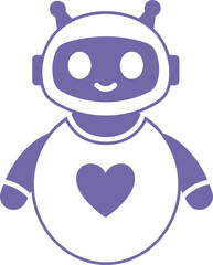 A friendly purple robot icon with a heart, representing AI therapy. Clean, modern design, suitable for digital applications and branding.