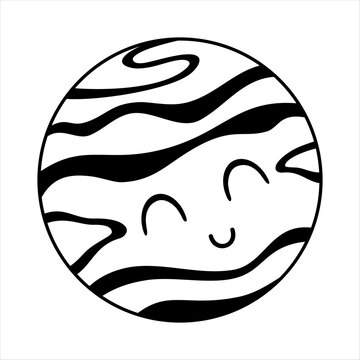 Cartoon mercury planet clipart, isolated black and white cartoon solar system oblect for kids space design. Vector illustration.