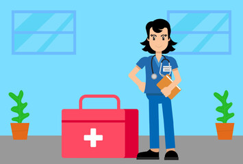 Paramedic Female Concept Illustration Vector Style