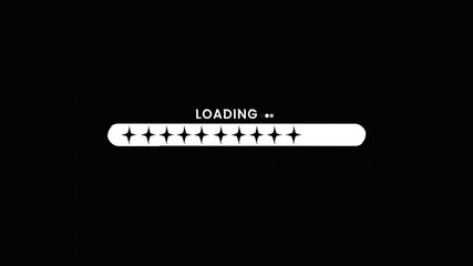Loading bar animation wth  glitch effect, star model and futuristic uploading progress bar, receiving, transfer animated bar on black background. alpha channel only 4k. - Powered by Adobe