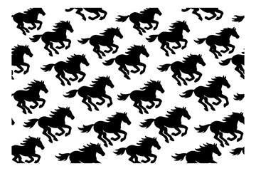 Fototapeta premium Silhouette horse set featuring multiple running horses for seamless pattern design