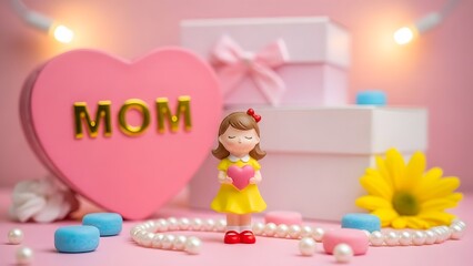Fototapeta premium Mother's day celebration with pink heart and gifts