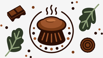 Minimalist Illustration of Chocolate, Coffee Pod, and Natural Elements