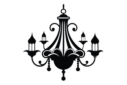 chandelier silhouette line art vector illustration with a white background