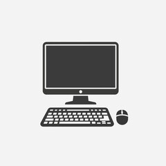 Fototapeta premium Black Desktop Computer Monitor Keyboard Mouse Vector Icon