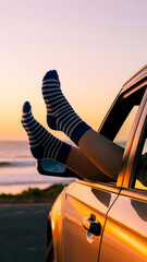 Businessman Pointing at Glowing Yellow Light Bulb Against Blue Sky With Clouds Illustration
