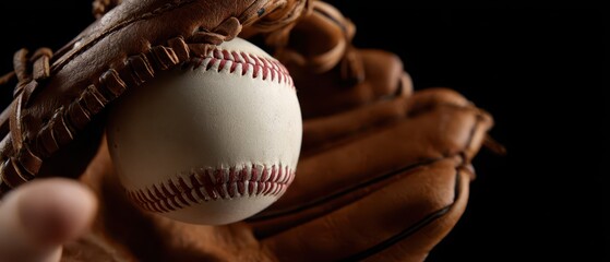 Close-up of Baseball and Glove on Black Background in Motion