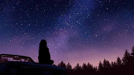 Silhouette of a Person Stargazing Under a Starry Night Sky