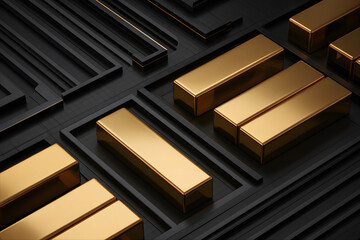 Abstract Gold Bars on Dark Geometric Background