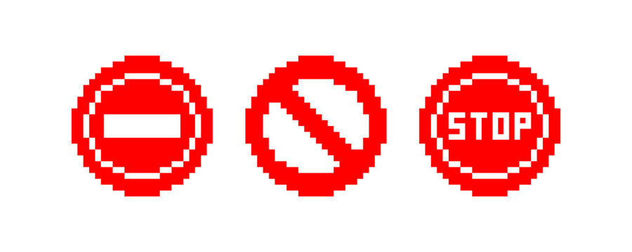 Road stop sign pixel icon set. Vector illustration design.