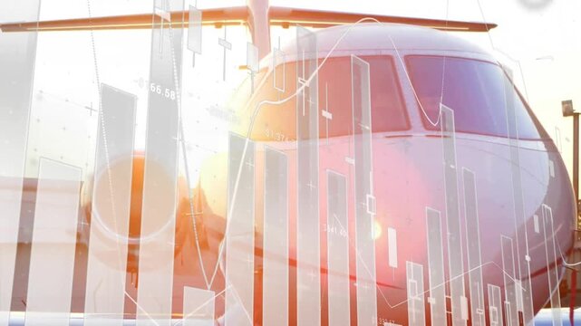 Animation of financial data processing over airplane