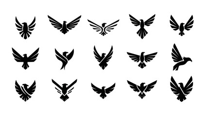 Fototapeta premium Set of 15 Black Eagle Bird Vector Logos
