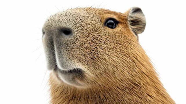 The capybara is a large rodent native to South America. It's known for its friendly demeanor and social nature. This captures the curious look of this adorable creature.