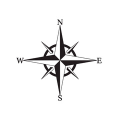 Fototapeta premium Black and White Compass Rose Vector Icon