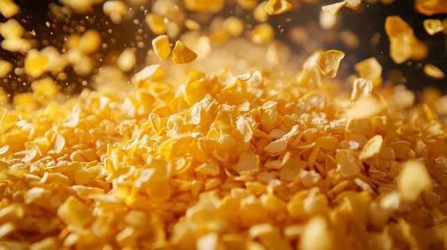 A close-up image showing the process of popping popcorn in a machine with kernels flying up from the heat.